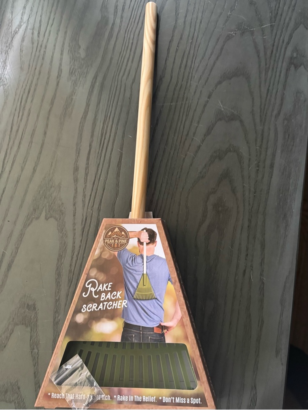 Rake Back Scratcher - Natural Wood Handle, Green Head